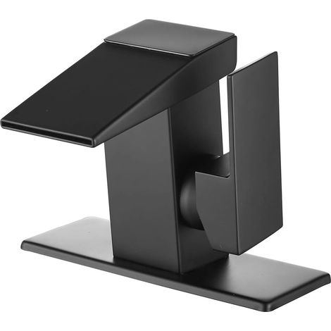 Robinet de cuisine Robinet de salle de bains cascade LED, noir mat for lavabo, lavabo, monotrou, mitiur de vanité moderne à poignée(Black With Hose) (1/5)