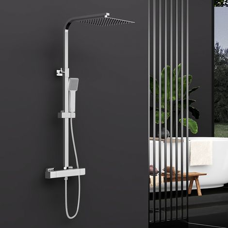 AICAIT Cromato Colonna Doccia con Miscelatore Termostatico, Set Doccia Termostatico, Set Doccia a Pioggia con Soffione Quadrato 25x25 cm