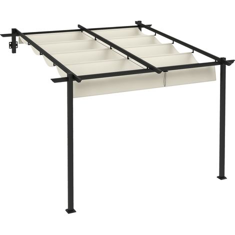 Pergola - Gazebo - Pavillon avec toit rétractable - Pavillon de jardin - 3 x 3 m - Fixation murale - Pergola de jardin - Auvent - Blanc crème (1/5)
