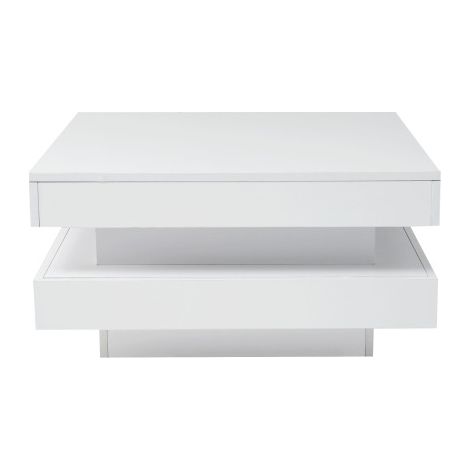 Table basse carrée blanche - style moderne et technologique, avec bande lumineuse LED Bluetooth, dimensions 70x70x36 cm, capacité de charge maximale 45 kg. (1/5)