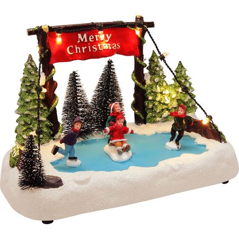 Spetebo – Petit paysage hivernal LED 19 cm – Éclairage blanc chaud avec 9 LED – Fonctionne sur piles – Pour usage intérieur
