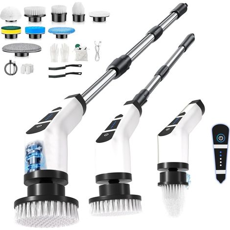 Brosse Rotative Nettoyage Electrique,avec 9 Têtes Interchangeables,Manche Télescopique Ajustable,Rechargeable Brosse Nettoyage Salle de Bainpour La Salle De Bain,La Cuisine,La Voiture,Le Sol (1/5)