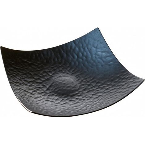 Textured Decorative Tray  Chiseled, Metallic, Basket, for Dining Room, Black, 37x37x9.5cm (1/5)