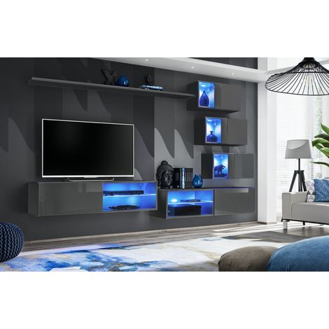Ensemble meuble TV mural Switch XXIV - L 260 x P 40 x H 170 cm - Gris - Livraison gratuite