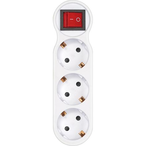Adapter mit 3 Schuko-Steckdosen vorne mit Schalter, 16 A 250 V, Weiß