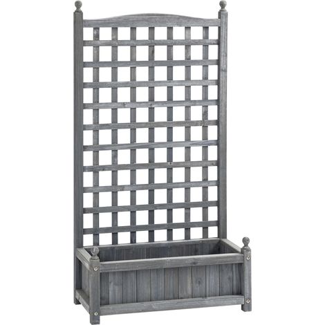 Jardinière en bois avec treillis pour plantes grimpantes, gris clair, 64 x 28 x 120 cm, idéale pour le jardin et le balcon. (1/5)