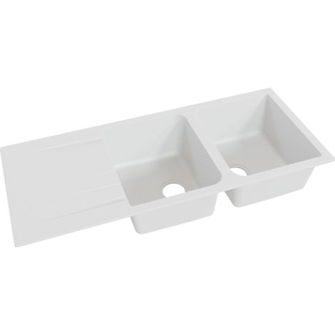 Évier RESIROC avec 2 bacs + égouttoir 116cm - blanc (1/3)