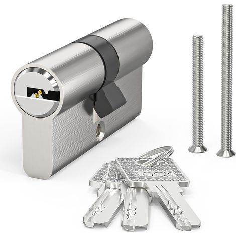 Cylindre de serrure profilé 30/30, serrure à cylindre, double cylindre profilé avec 3 clés, cylindre européen en laiton satiné finition zinc avec trous transversaux (1/5)