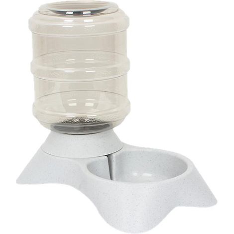 Distributeur d'eau et gamelle automatiques pour animaux de compagnie, en plastique beige givré à texture givrée (1/5)