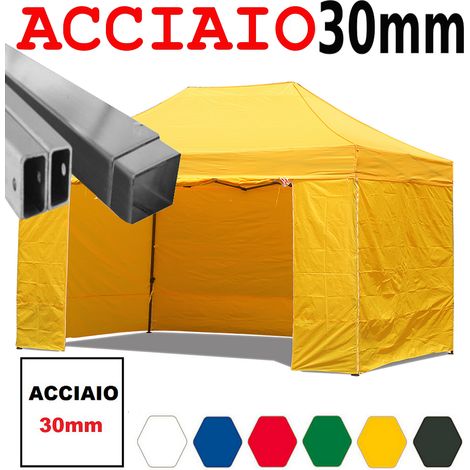 Gazebo 3x4,5 m giallo pieghevole portatile estendibile richiudibile estensibile acciaio con laterali per fiere eventi stand chiosco tenda tendone mercato mercatino (1/5)