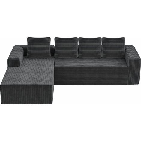 CHICFURN Divano angolare modulare 261x168x58 cm grigio in tessuto a coste, senza montaggio (1/5)