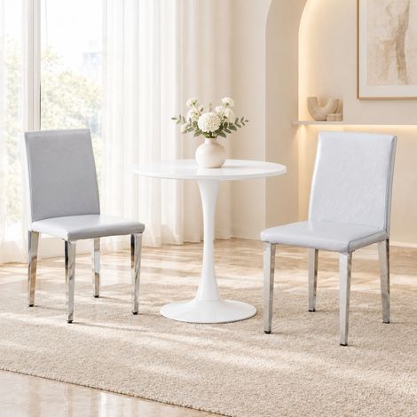 Lot de 2 chaises de salle à manger gris clair et argent, revêtement en cuir régénéré, pieds en métal, dossier ergonomique 47 cm, hauteur 90 cm FLORAGRACE (1/5)