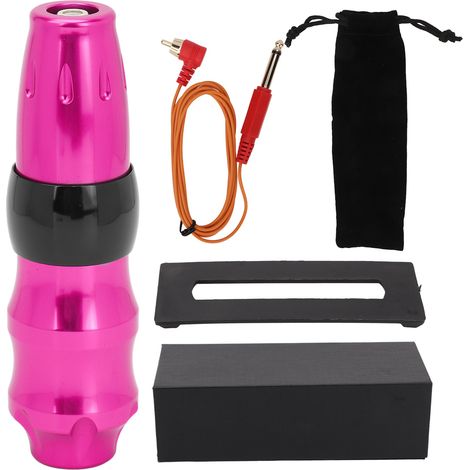 Kit de stylo tatouage sans fil avec cartouches aiguilles, moteur sans noyau, liner-shader rotatif, cordon RCA, rouge rose (1/5)