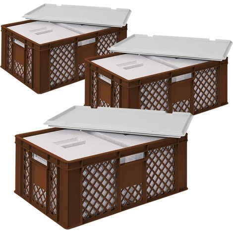 BRB 3x 2 Thermoboxen in Stapelkorb mit Deckel, LxBxH 600x400x240 mm, EPS, braun (1/2)