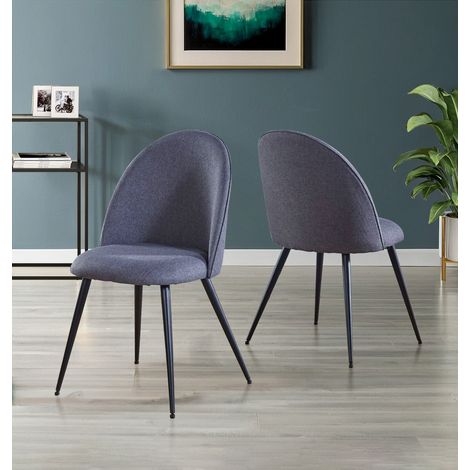 Hallowood Furniture Cullompton Dining Chairs Set of 2 Upholstered in Dark Grey Fabric with Sturdy Metal Legs, Curved Back Modern Kitchen Chairs for Dining Room, Home, Office and Cafe (1/5)