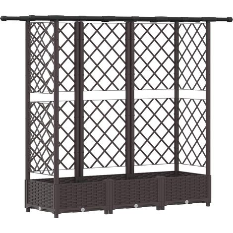 Fioriera da giardino Letto Rialzato con Griglia e Tetto Marrone 164 x 40 x 121 cm PP (1/5)