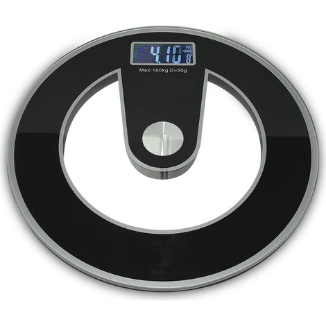 Pèse-personne électronique digital en verre trempé 180Kg rond Noir