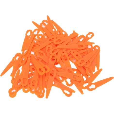 100 cuchillas de plástico naranja para desbrozadora, accesorios para cortacésped compatibles con Stihl Polycut 2-2 y 3-2. (1/5)