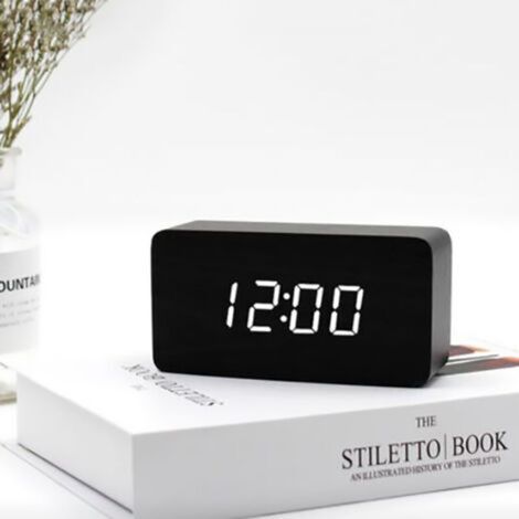 Numérique Réveil Bois Réglable Luminosité Contrôle Vocal LED Horloge Rectangle Affichage Temps Température Décor À La Maison-Enlé (1/3)