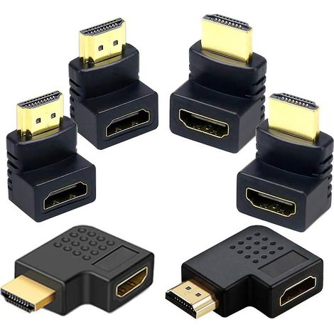 Lot de 6 adaptateurs HDMI compatibles, coudés à 90° (270°), plaqués or, compatibles 4K, mâles vers HDMI (1/5)