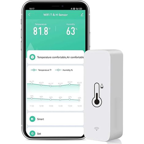 Capteur de thermomètre hygromètre WiFi : moniteur intelligent de température et d'humidité, avec moniteur à distance et alerte de notification de l'application, fonctionne avec (lot de 1) (1/5)