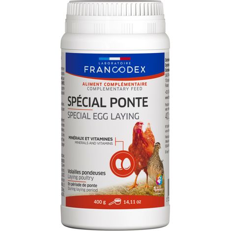 Aliment complémentaire spécial ponte 400 g pour poules pondeuses – Riche en calcium et vitamines – Prévention carences nutritionnelles – 10 g pour 100 g d'aliment – Francodex (1/4)