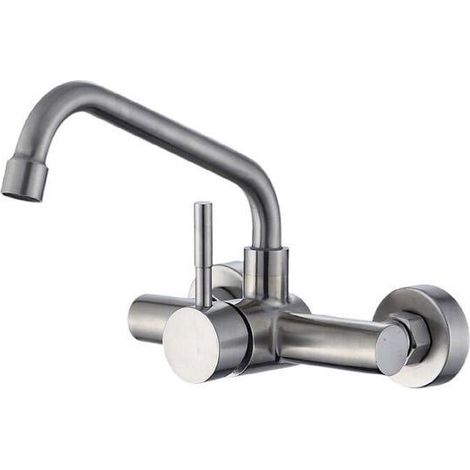 GROOFOO Robinet Mural pour Evier Cuisine, Mitigeur Cuisine en Acier Inoxydable 304, Robinet Cuisine avec Bec Rotatif