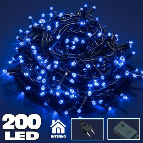 TrAdE Shop Traesio - Catena Luminosa 200 Luci Led Lucciole Blu Con Controller 8 Funzioni -