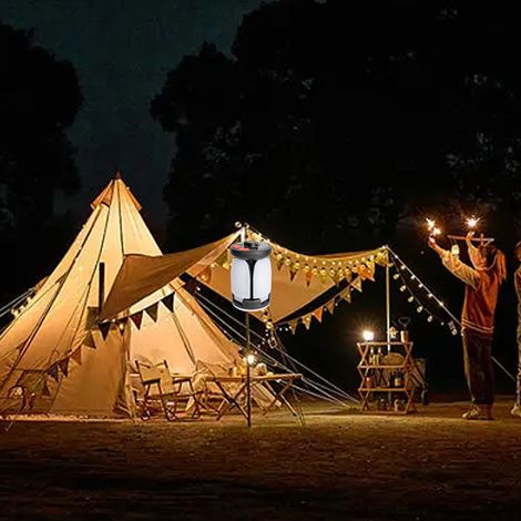Lanterne de camping solaire LED avec batterie rechargeable USB, lampe de camping d'urgence pliable à 4 feuilles avec crochet (1/5)