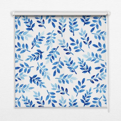 Tenda a Rullo Interna per Finestra - Tenda Filtrante Luce - Tenda Privacy - Tenda Decorativa Rettangolare - Rullo per Interni - (110 cm x 140 cm) - Foglie blu (1/5)