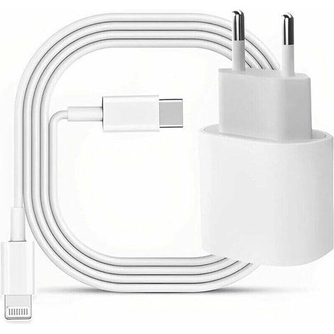 Chargeur USB C rapide 20W avec câble Lightning 2M – Charge rapide iPhone 14/13/12/11/SE/XS/XR/8 – Compatible iPad/AirPods – Protection surtension