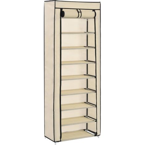 Armoire à chaussures range chaussures rangement meuble entrée couloir salon avec housse 57 x 29 x 162 cm Tissu crème (1/5)