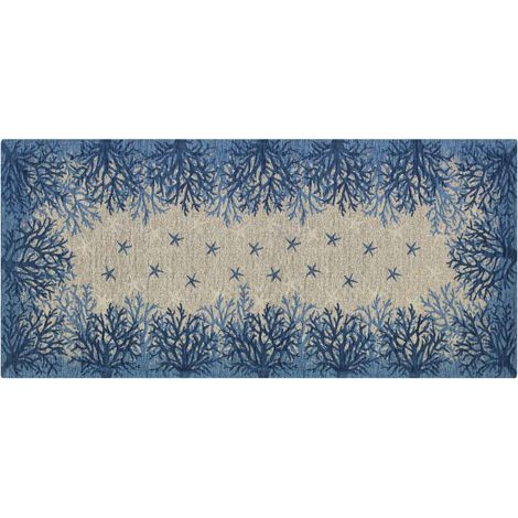 Tappeto Cucina In Ciniglia Arredo Moderno Passatoia Multiuso Ingresso Corridoio Antiscivolo Prodotto Italiano Disegni Piazzati Cotone Varie Misure Lavabile In Lavatrice Lavatrice Corallo BluMare - 57x