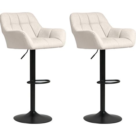 Set de 2 taburetes de bar regulables en altura en polipiel efecto lino crema y negro (1/5)