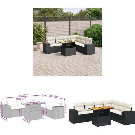 7-tlg. Garten-Sofagarnitur mit Kissen Schwarz Poly Rattan - Gartenmöbel Set - PE-Rattan Möbel - Outdoor Lounge - Gartenlounge - Terrassenmöbel - Home & Living (1/3)