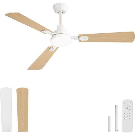 Ceiling Fan with 52" LED Light, Remote Control, 2 Rods, 3000K-6000K, Reversible DC Motor, Quiet, 6 Speed, Timer (White+Walnut) (1/5)