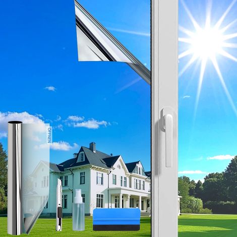 Film de fenêtre 60 x 600 cm argenté Protection solaire Protection contre la chaleur Pour l'intérieur ou l'extérieur Film miroir sans résidus (1/5)