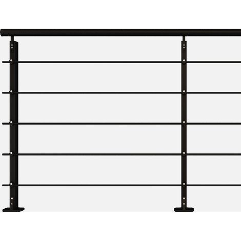 Kordo – Kit garde-corps 2m à plat – Aluminium RAL 9005 – Poteaux rectangulaires – Main courante ergonomique pour sécurité intérieure/extérieure
