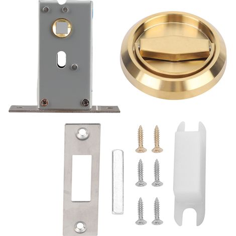 Serrure de porte en acier inoxydable avec poignée et anneau de traction pour porte de placard, tiroir ou armoire (dorée) (1/5)