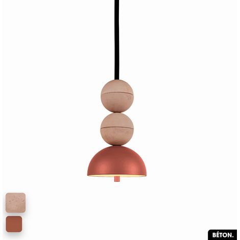 Lampe de suspension en béton - BOSFOR CONCRETE ROSE - TERRE ROUGE 2 BALLES LED 14W (1/3)