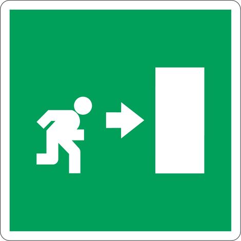 Sortie de secours flèche droite ISO 7010 - Taille: 250x250mm - Materiel: Aluminum