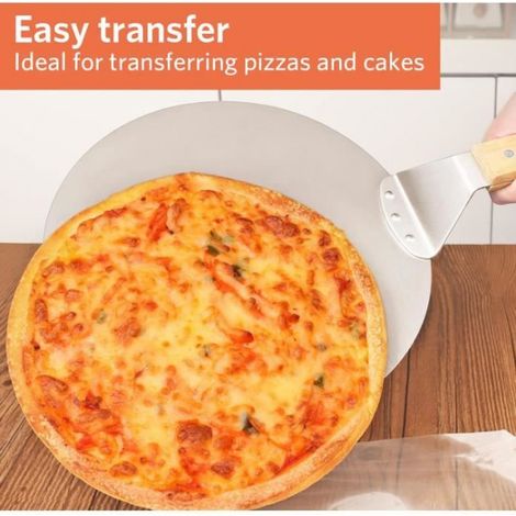 Pelle à Pizza,Palette à Pizza Ronde avec Poignée en Bois et Plateau Métallique en Acier Inoxydable pour les Pizzas Faites Maison (1/4)