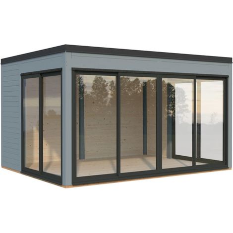 Abri de jardin en bois Serena 12,6 m2 Set 2 Slide Plus Peint gris clair (1/5)