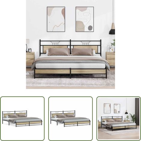 vidaXL Lit chêne sonoma -  Cadre de lit en métal sans matelas chêne sonoma 200x200 cm (1/5)