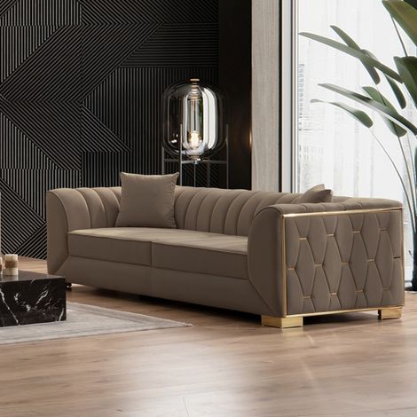Divano marrone 80x170x95 cm gambe oro (1/2)