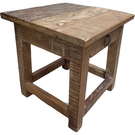 Taburete con cajón de madera acabado artesanal 25x25x29 h cm