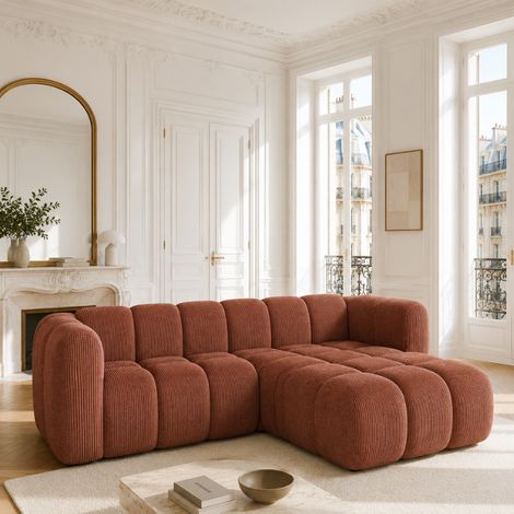 RINIA - Canapé d’angle droit en velours côtelé - 4 places - 228 cm - Terracotta (1/4)