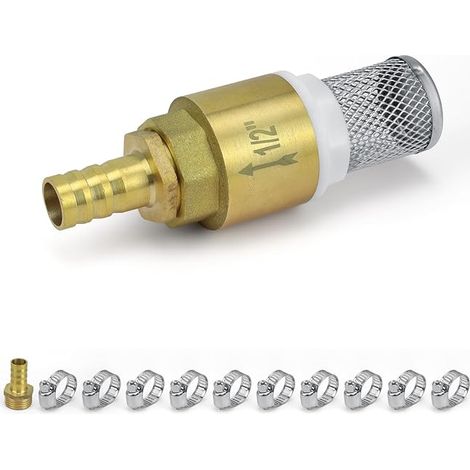 Clapet anti-retour d'eau en laiton 1,27 cm avec adaptateur, collier de serrage, pour jardin, fontaine, piscine (1/5)