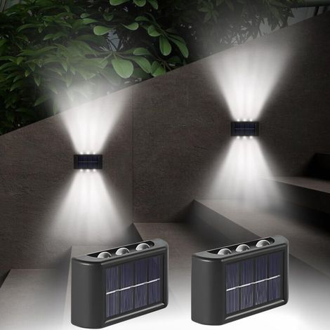 2PCS Lampe solaire pour clôture, lampe solaire extérieure étanche pour jardin, patio, rampe de terrasse, escalier, piscine, 6500K lumière blanc (1/5)