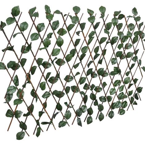 Clôture treillis extensible en saule avec feuilles artificielles marron et vert - Lot de 5 (1/4)